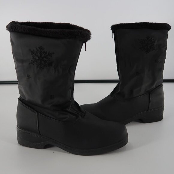 Boston Accent Eva Black Snowflake Embroidered Faux Fur Lined Winter Boots 8 - Picture 1 of 13